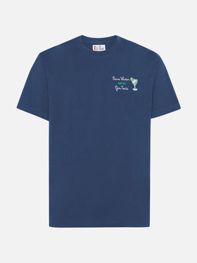 T-shirt Arnott en coton bleu avec broderie Save water drink Gin Tonic 