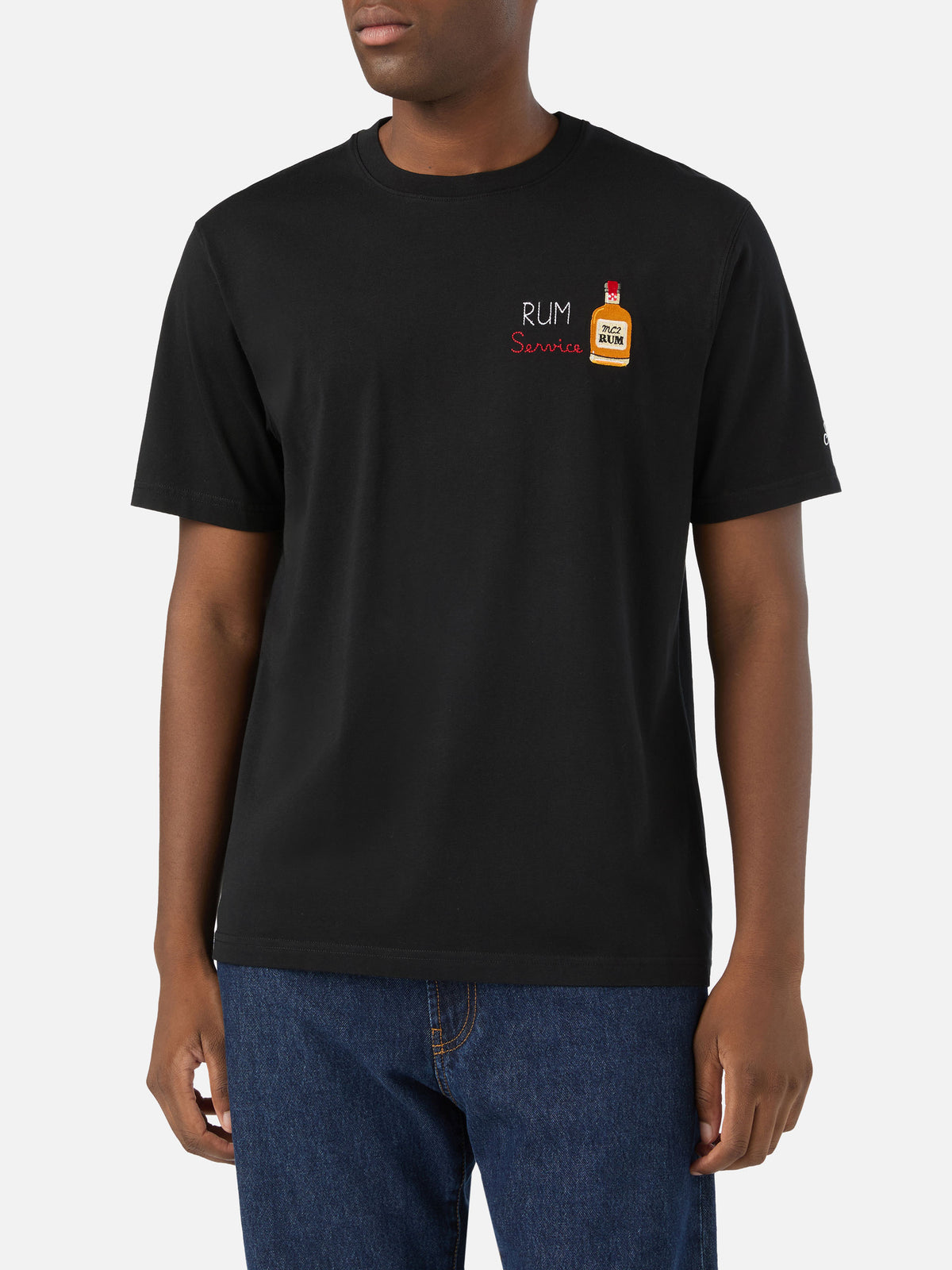Black Arnott cotton t-shirt with Rum Service embroidery