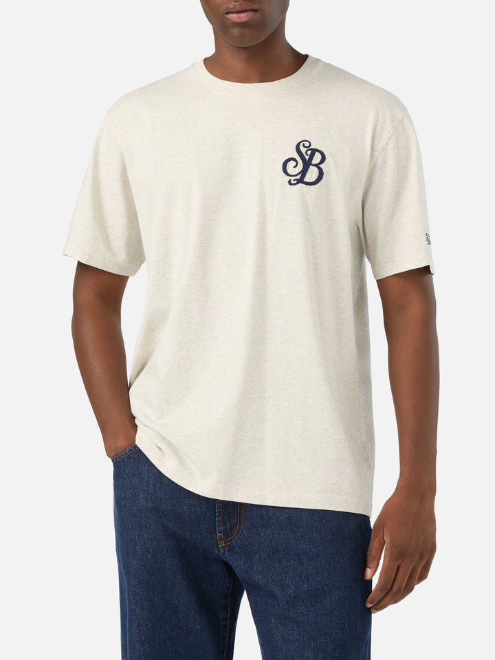 T-shirt en coton biologique Arnott gris avec broderie monogramme SB Legacy 
