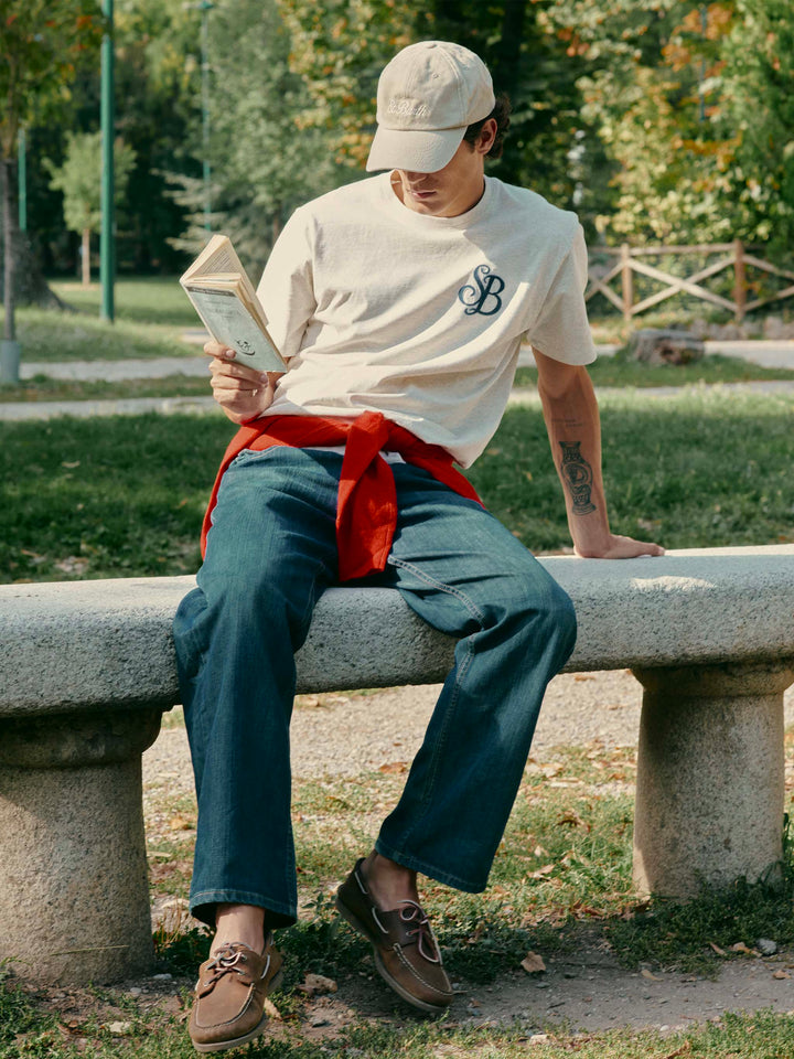 T-shirt Arnott grigia in cotone organico con ricamo monogramma SB Legacy