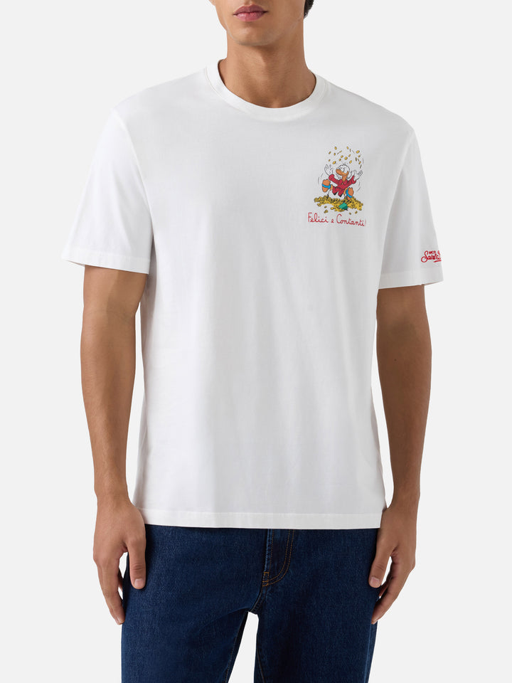 T-shirt Arnott blanc avec imprimé Scrooge McDuck et lettrage Felici e Contanti 