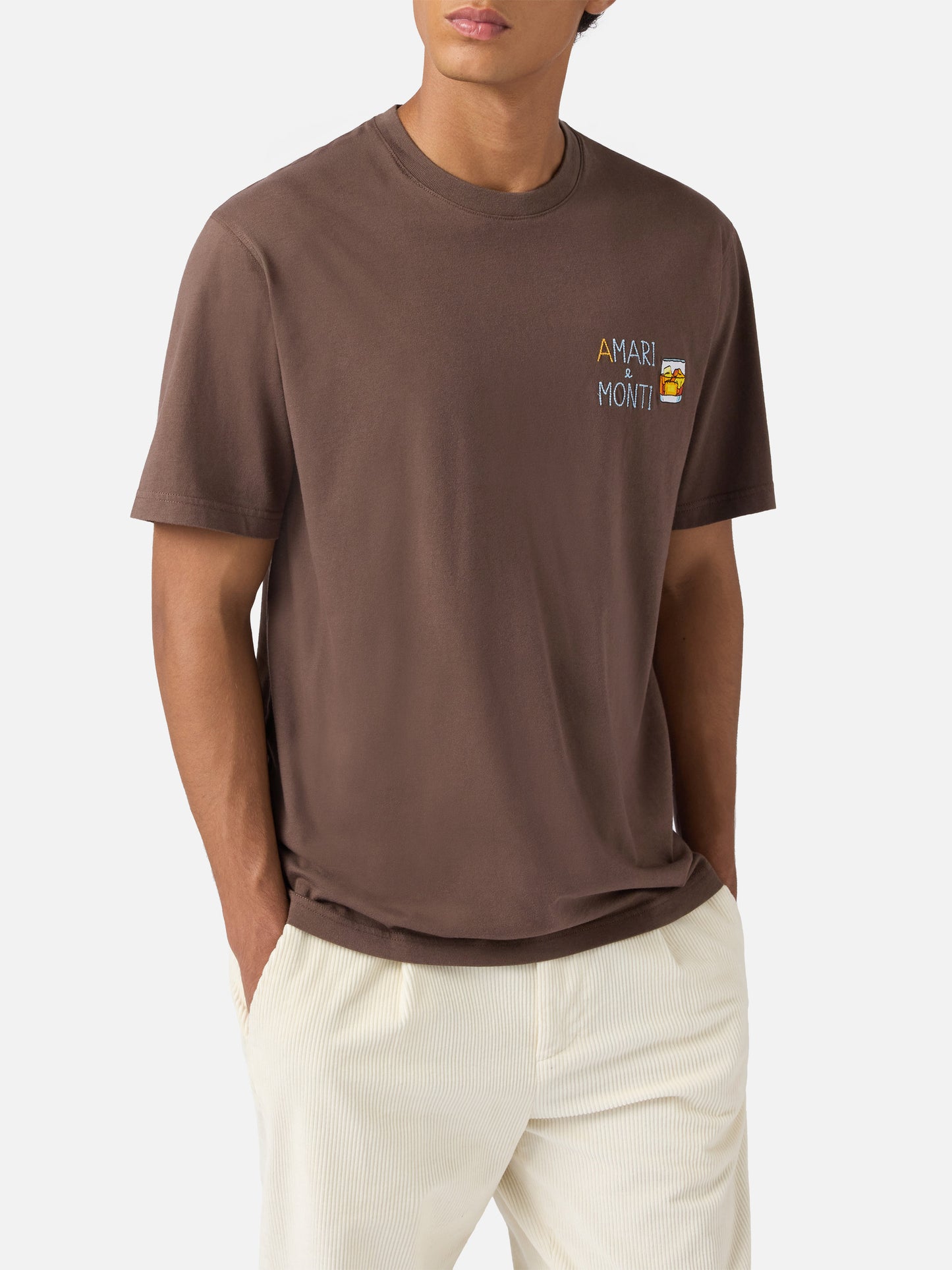 T-shirt Arnott in cotone marrone con ricamo A mari e Monti