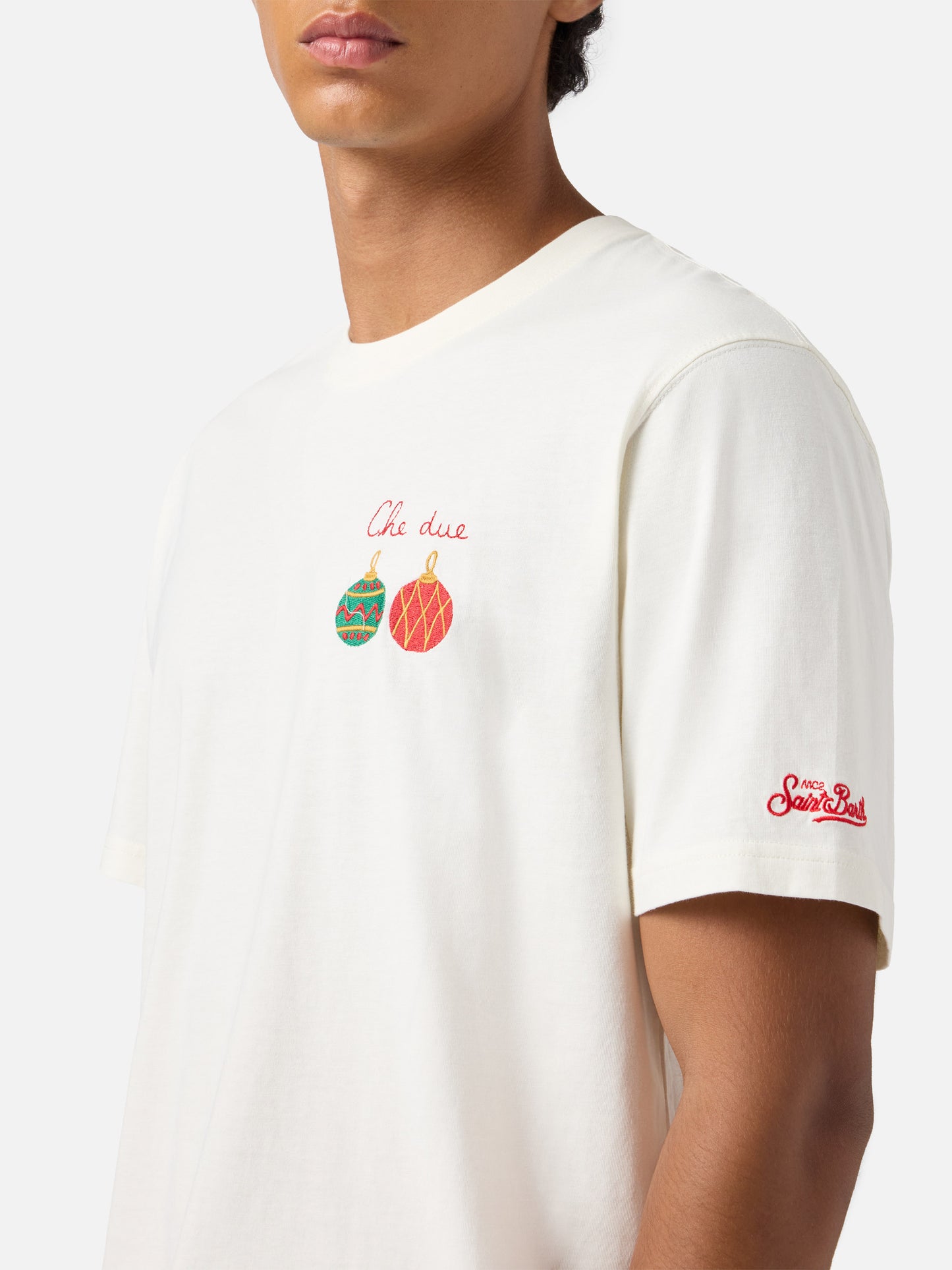 Weißes Arnott-Baumwoll-T-Shirt mit Che Due…-Stickerei