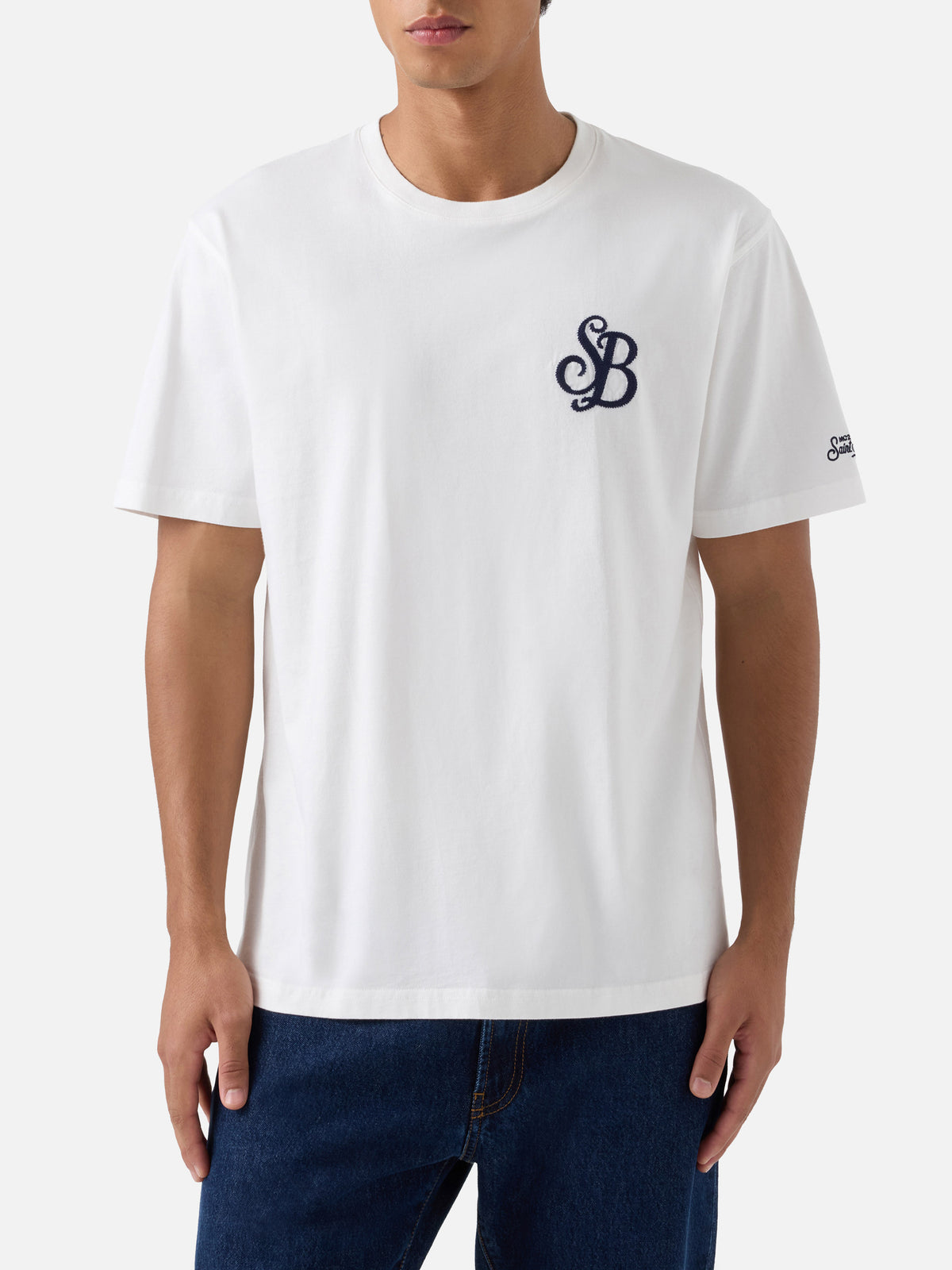 T-shirt Arnott blanc avec broderie monogramme SB 