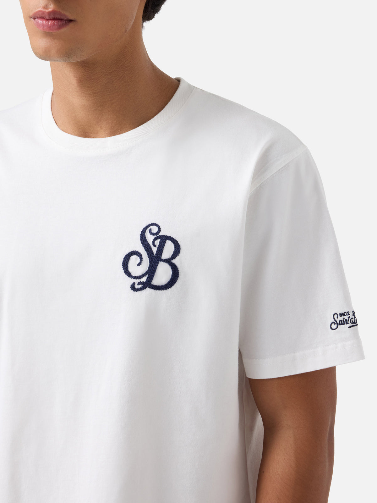 T-shirt Arnott blanc avec broderie monogramme SB 