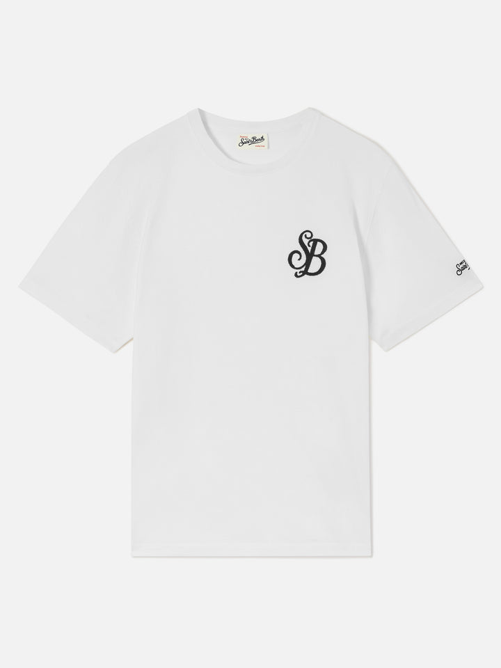 T-shirt Arnott off white in cotone organico con ricamo monogramma SB Legacy