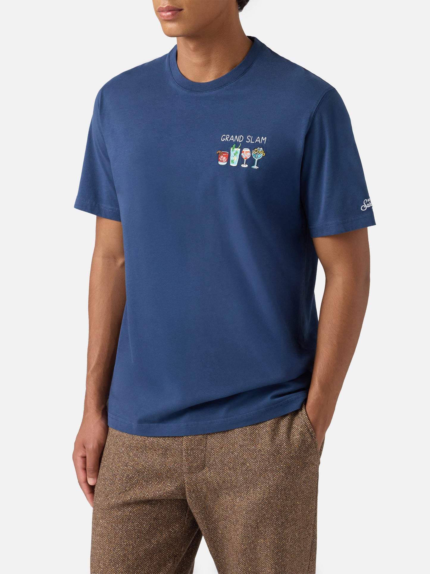 Arnott Baumwoll-T-Shirt in Blau mit Grand Slam-Stickerei und Flaschenprint