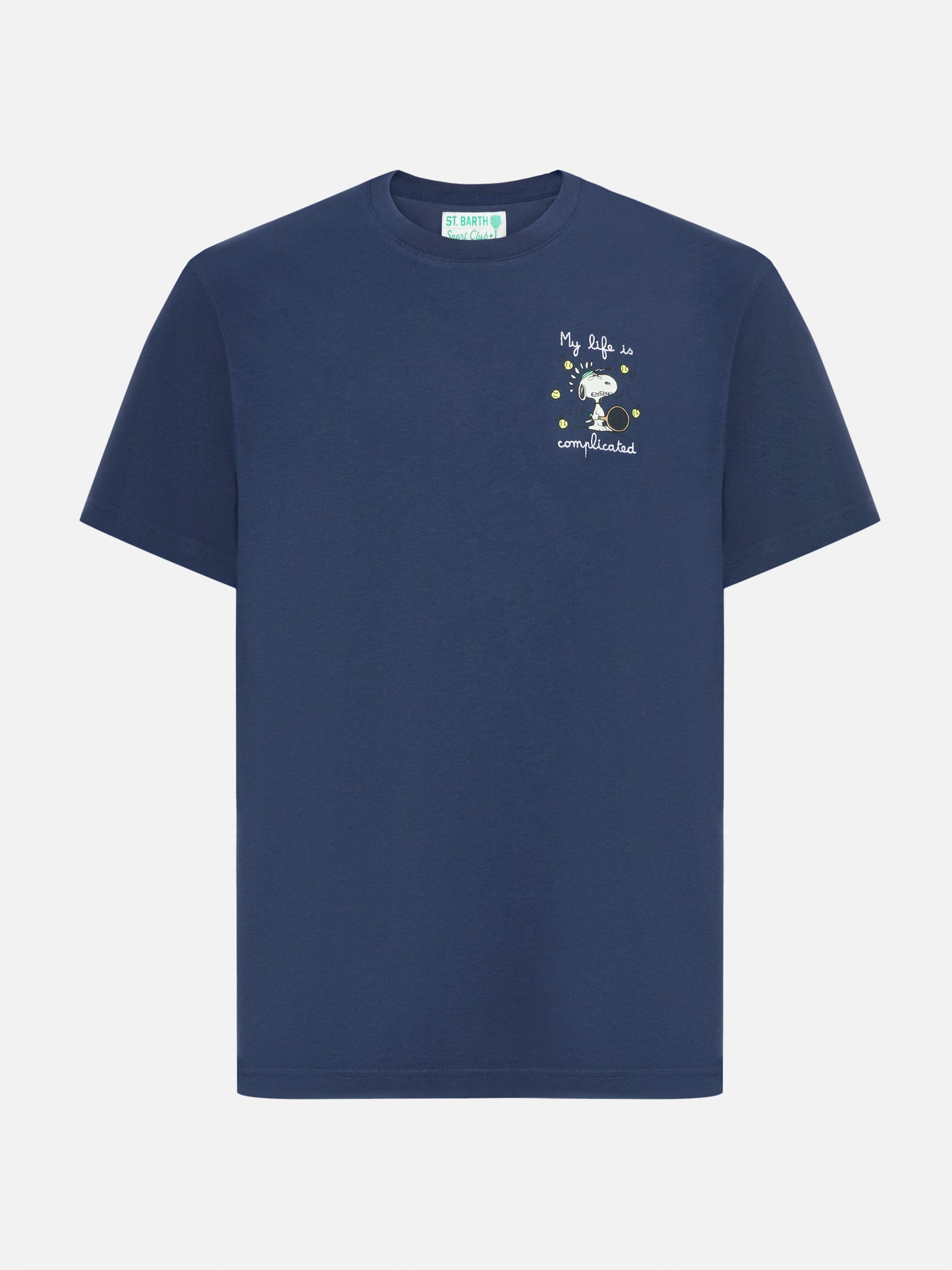 Blaues Arnott Baumwoll-T-Shirt mit „Snoopy My life is complicated“-Stickerei | PEANUTS SPECIAL EDITION 