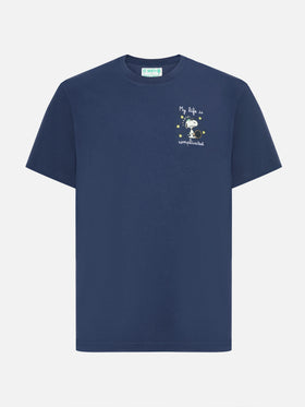 Blaues Arnott Baumwoll-T-Shirt mit „Snoopy My life is complicated“-Stickerei | PEANUTS SPECIAL EDITION 