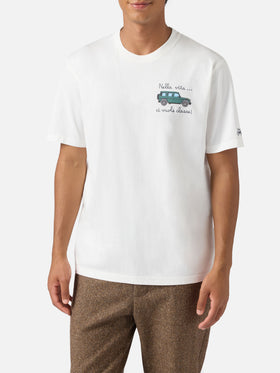 Arnott-Baumwoll-T-Shirt in Weiß mit Auto- und „Nella vita ci vuole classe“-Stickerei