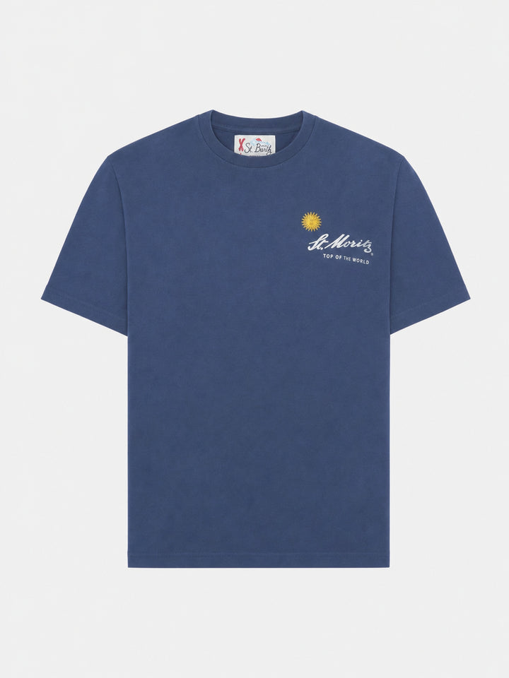 Navy blue Arnott T-shirt with St. Moritz sun print | Special edition