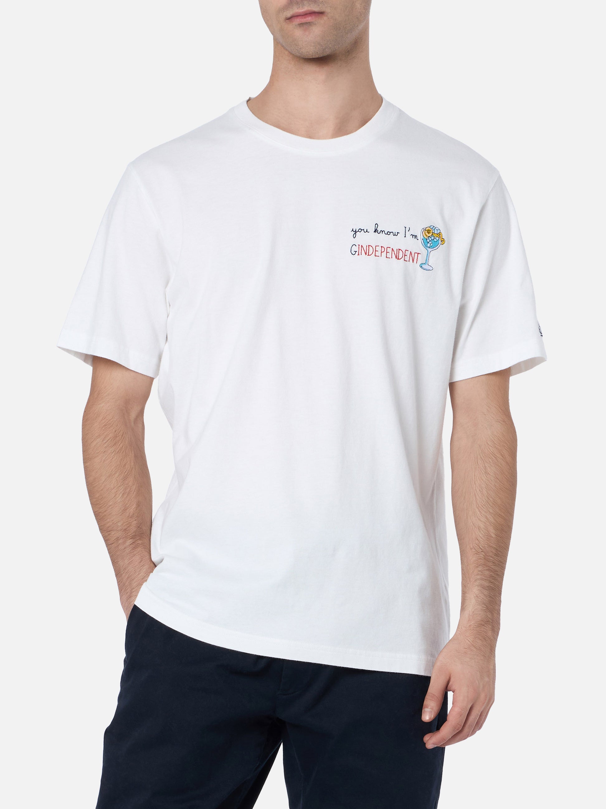 Man heavy cotton t-shirt Arnott with You know I'm GinDependent embroidery - MC2 Saint Barth