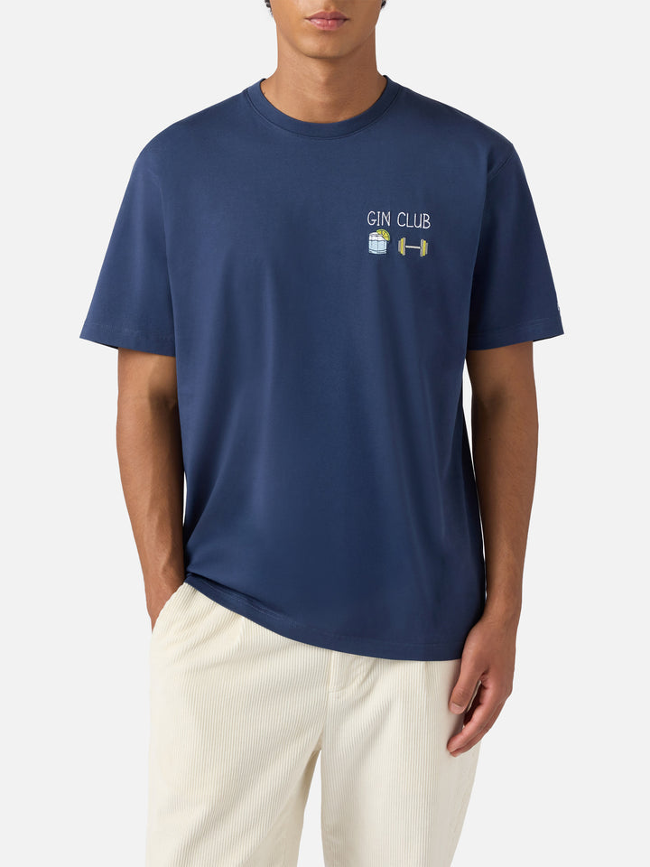 T-shirt Arnott en coton bleu avec broderie Gin Club 