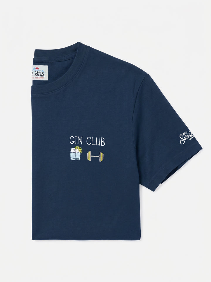T-shirt Arnott en coton bleu avec broderie Gin Club 