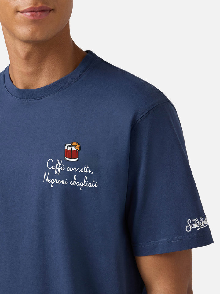 T-shirt Arnott in cotone blu con ricamo Caffè Corretti Negroni Sbagliati