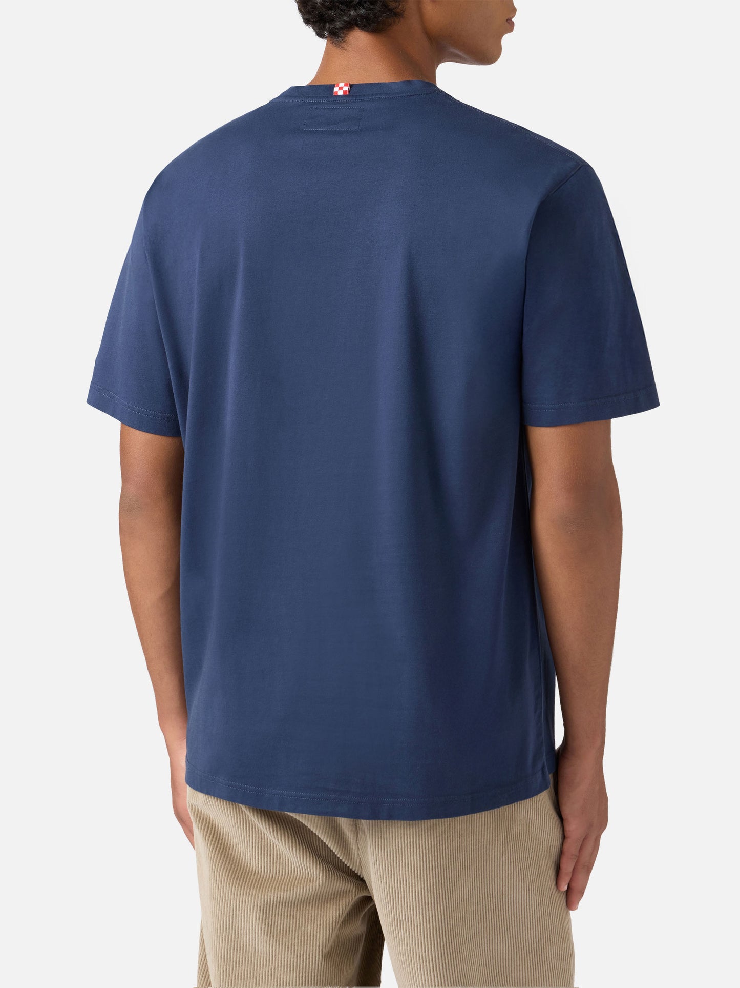 Arnott-Baumwoll-T-Shirt in Blau mit Caffè Corretti Negroni Sbagliati-Stickerei