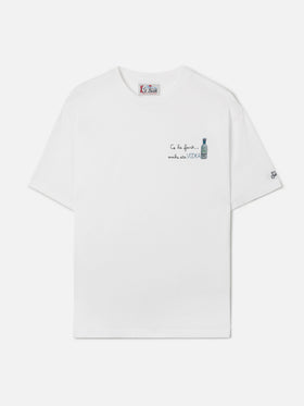 Arnott-Baumwoll-T-Shirt in Weiß mit „Ce la farò anche sta Vodka“-Stickerei