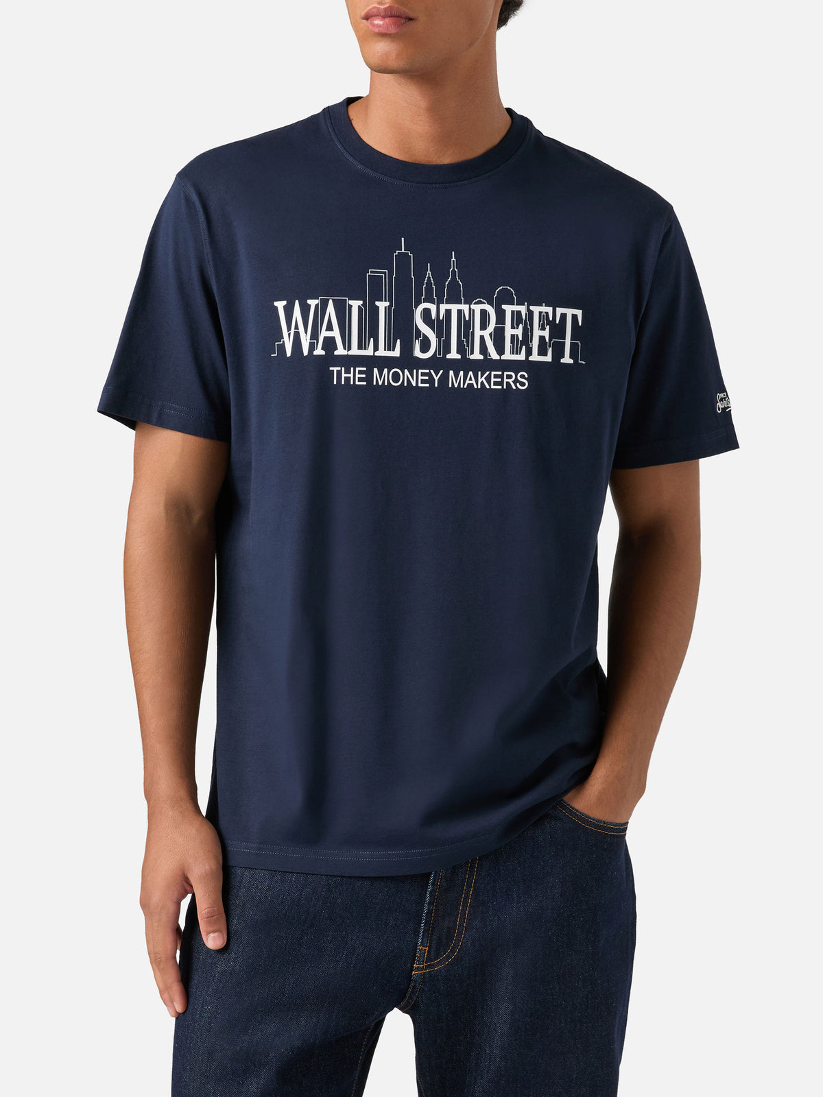 Camiseta de algodón blue Arnott en azul marino con estampado Wall Street | Special edition 