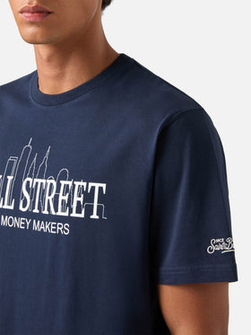 Camiseta de algodón blue Arnott en azul marino con estampado Wall Street | Special edition 