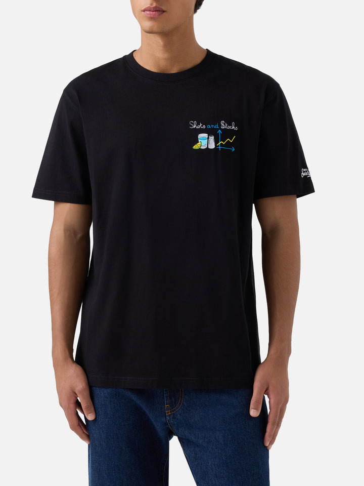T-shirt Arnott nera in cotone organico con ricamo Shots And Stocks