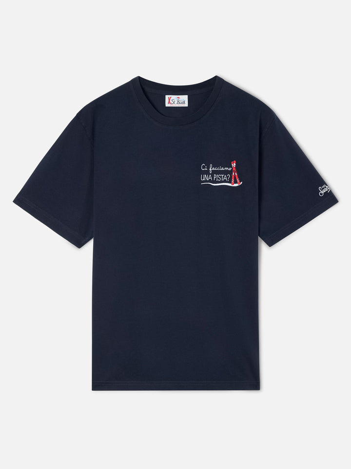 T-shirt en coton Navy blue Arnott avec broderie Ci Facciamo Una Pista 