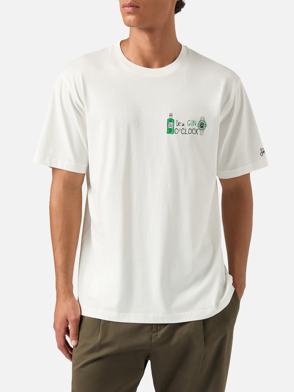Off white T-Shirt aus Arnott Baumwolle mit It's Gin O'Clock-Stickerei 