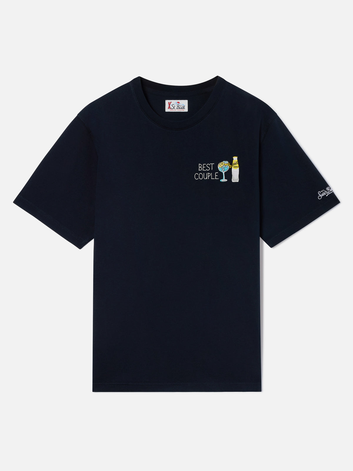 Marineblaues T-Shirt aus blue Arnott Baumwolle mit I Only Need Gin-Stickerei | Special edition 