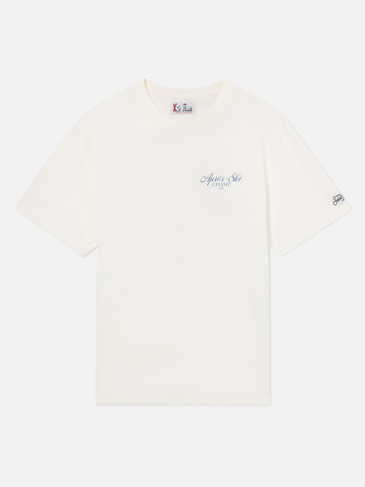 T-shirt en coton chaud blanc Arnott avec imprimé Après Ski Champ dans le dos 