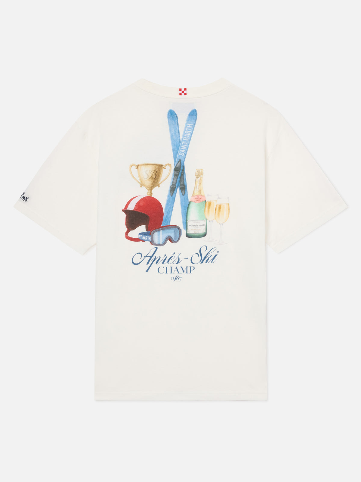 T-shirt en coton chaud blanc Arnott avec imprimé Après Ski Champ dans le dos 