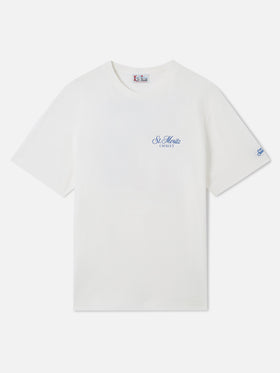Weißes Crewneck-T-Shirt Arnott mit St. Moritz-Print Chalet 