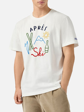 Arnott Warmes Winter-T-Shirt aus Baumwolle in Weiß mit Après Ski-Stickerei 