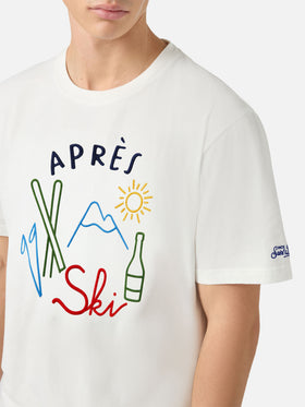 Arnott Warmes Winter-T-Shirt aus Baumwolle in Weiß mit Après Ski-Stickerei 