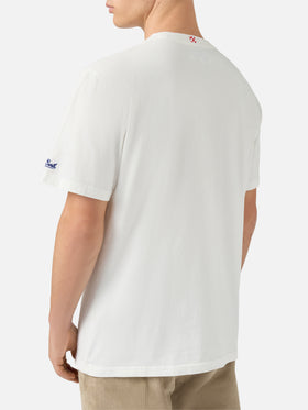 Arnott Warmes Winter-T-Shirt aus Baumwolle in Weiß mit Après Ski-Stickerei 
