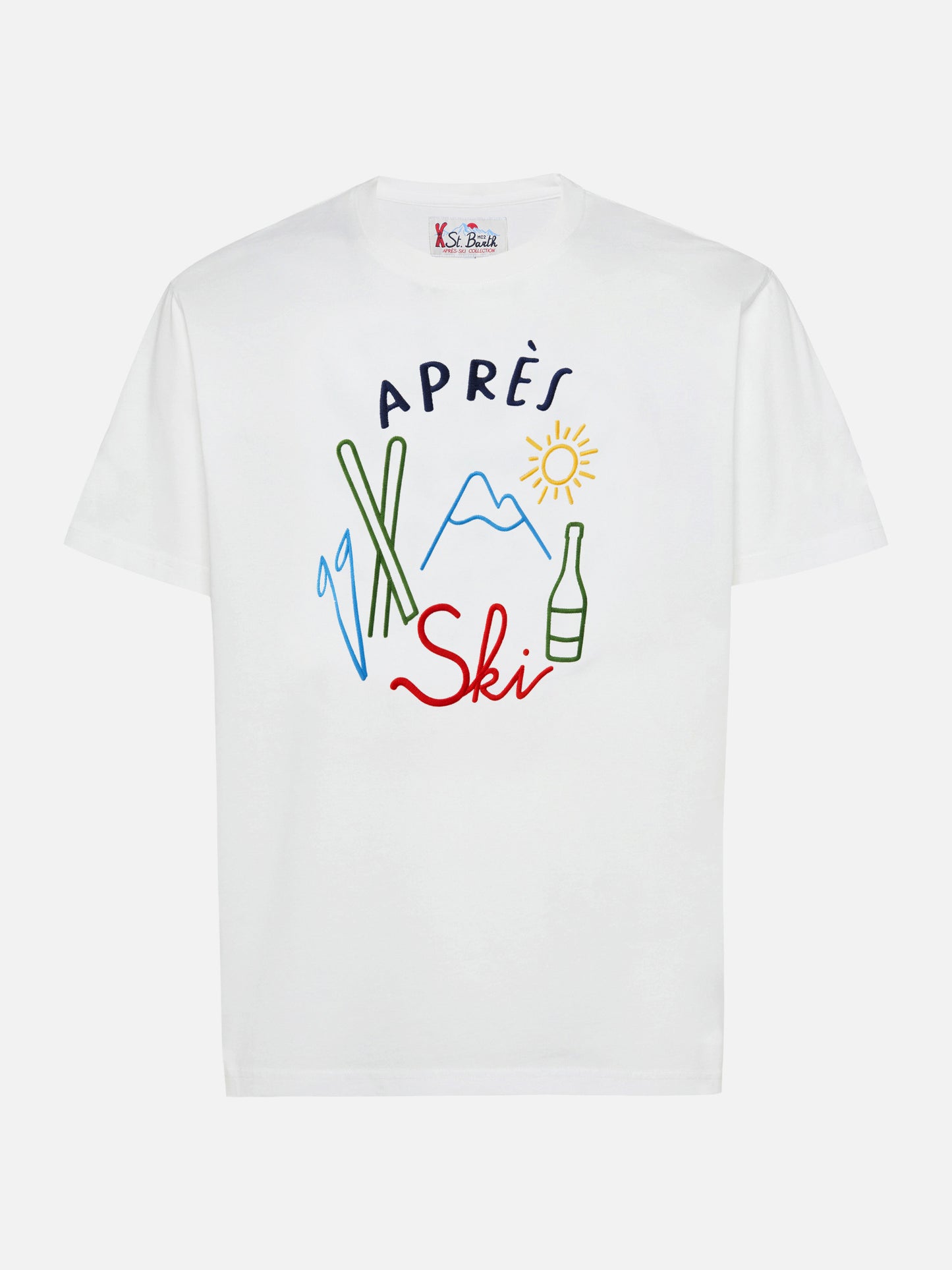 Arnott Warmes Winter-T-Shirt aus Baumwolle in Weiß mit Après Ski-Stickerei 