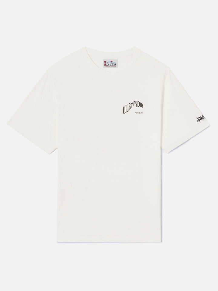 Camiseta cálida blanca de algodón orgánico Arnott con estampado en la espalda Courmayeur | Special edition 