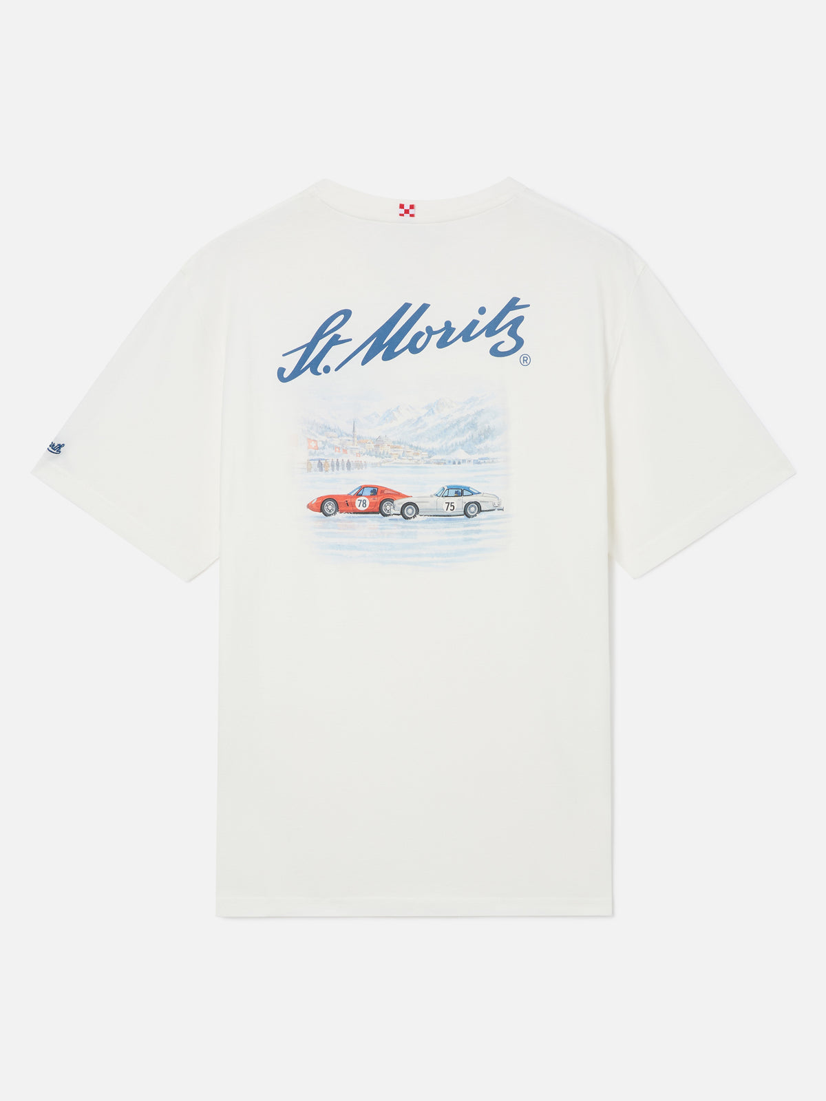 White Arnott Warm organic cotton t-shirt with back St. Moritz print | Special edition