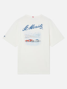 White Arnott Warm organic cotton t-shirt with back St. Moritz print | Special edition