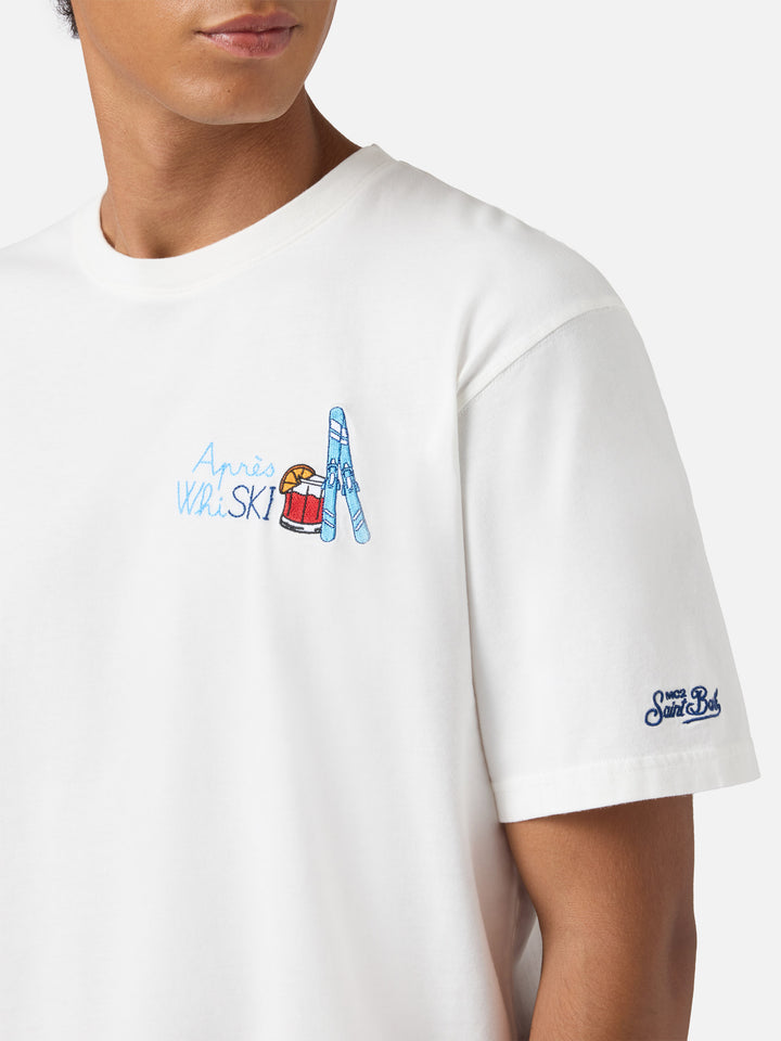 Arnott Warm Winter-Baumwoll-T-Shirt in Weiß mit Après-Ski-Stickerei