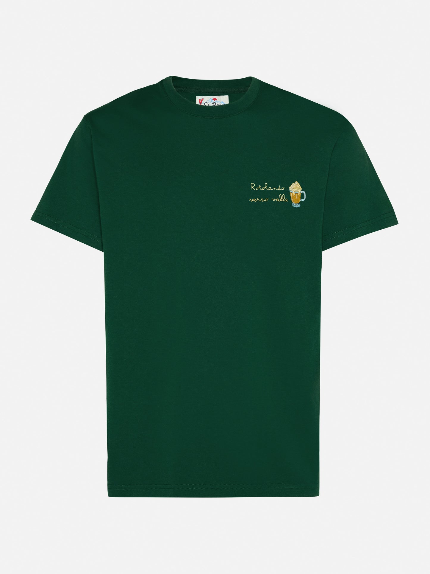 Grünes, warmes Baumwoll-T-Shirt von Arnott mit Rotolando verso valle-Stickerei