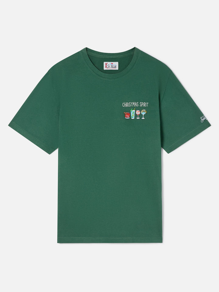 Camiseta de algodón cálido Arnott verde con bordado Christmas Spirit 