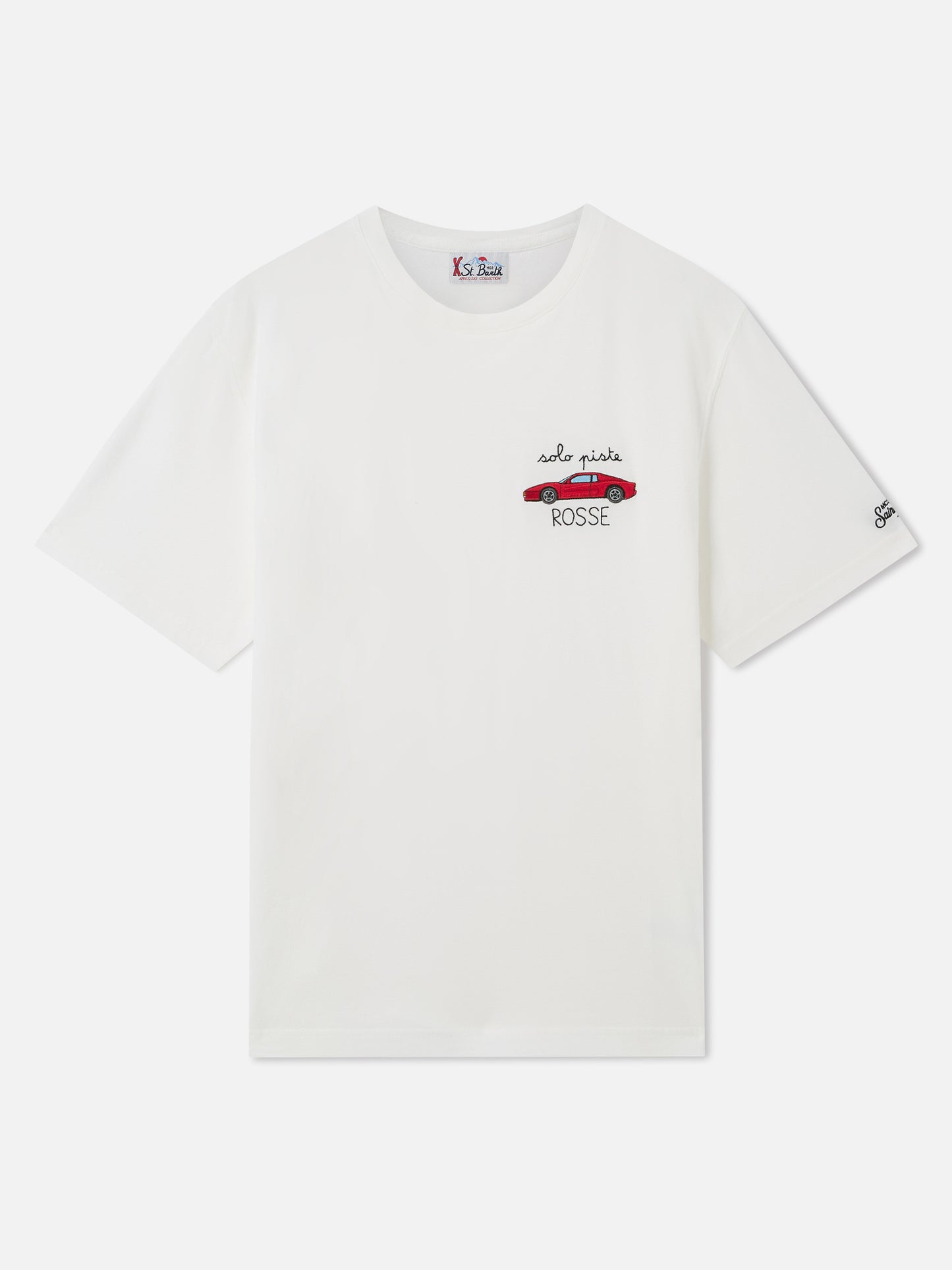 Camiseta de cuello redondo Arnott en blanco con bordado Solo Piste Rosse 