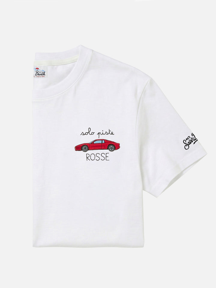 T-shirt à col rond Arnott blanc avec broderie Solo Piste Rosse 