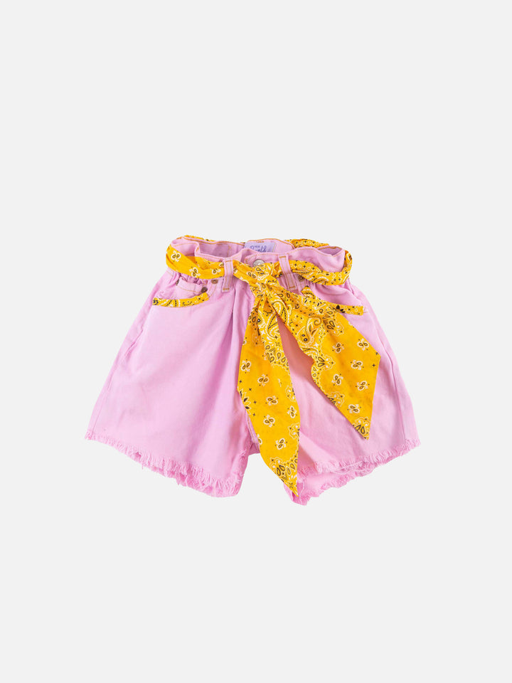 Girl upcycled denim shorts with embroidery