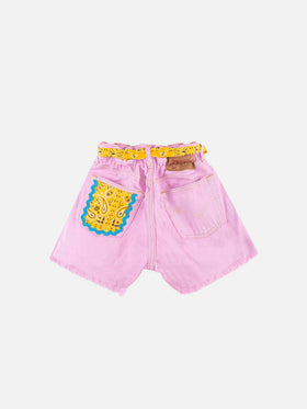 Upcycling-Jeansshorts für Mädchen mit Stickerei