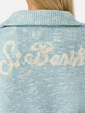 Pull en laine Augustine blue léger à demi-zip avec logo brodé 