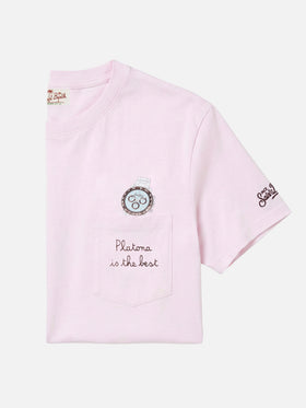 Camiseta Austin rosa con bordado watch y Platona Is The Best 