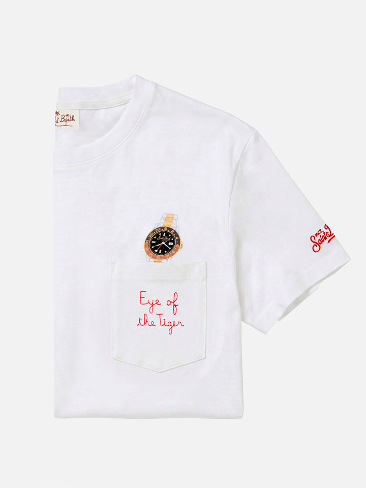 Camiseta Austin blanca con reloj y bordado Eye Of The Tiger 