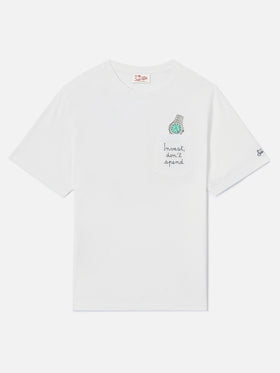 Camiseta Austin blanca con bordado de reloj Invest Don't Spend 