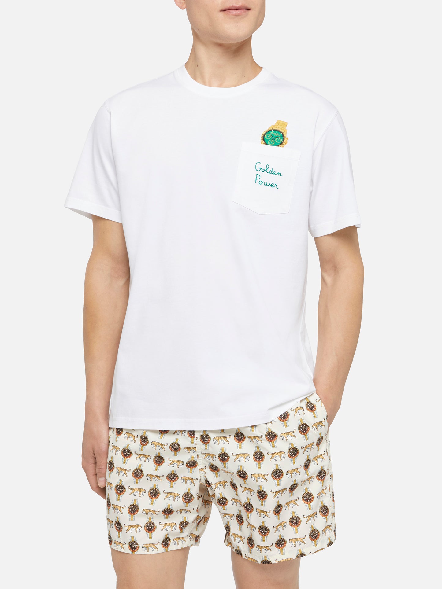Cotton t-shirt Austin with embroidery and watch print - MC2 Saint Barth