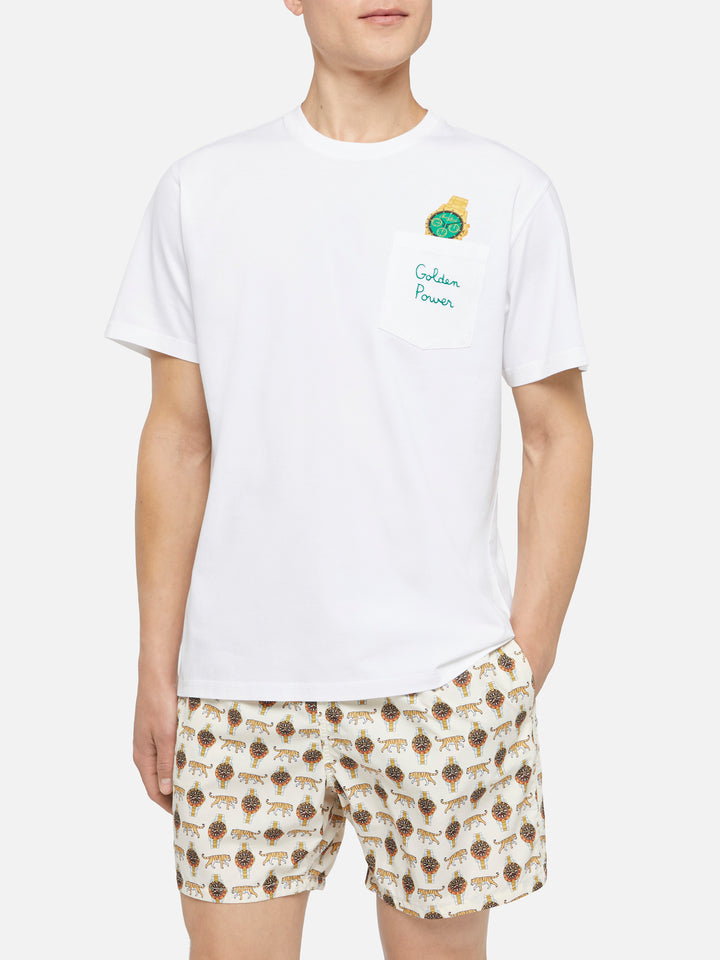 Cotton t-shirt Austin with embroidery and watch print - MC2 Saint Barth